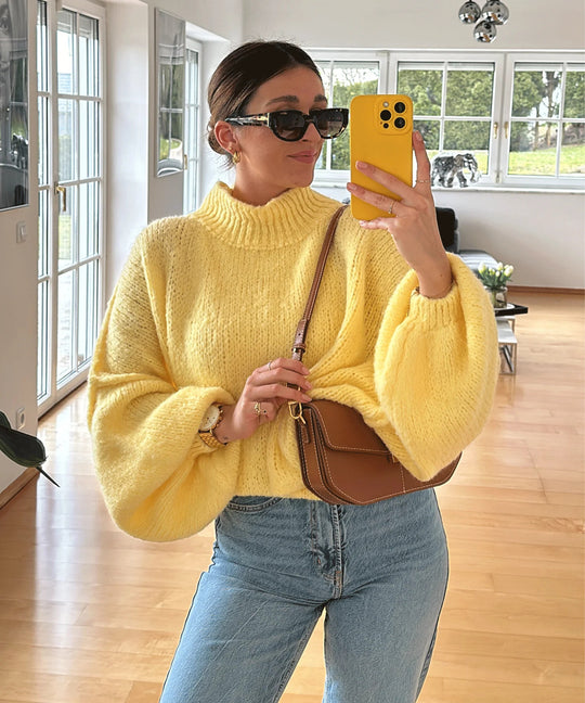 Damen lässiger Oversize Pullover mit hohen Ärmeln und unkonventionellem Schnitt EB