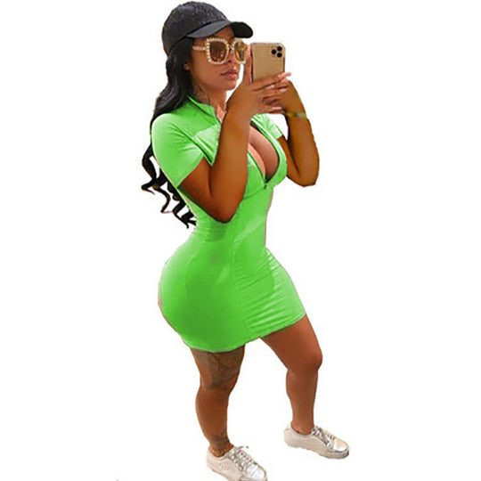 Damen Elegantes Kurzarm-Kleid mit figurbetonendem Schnitt und komfortablem Reißverschluss EB