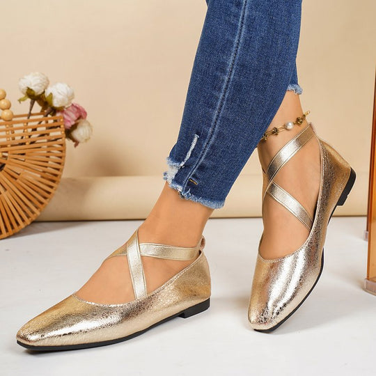 Damen Elegante und bequeme Ballerinas mit überkreuzten Riemen EB