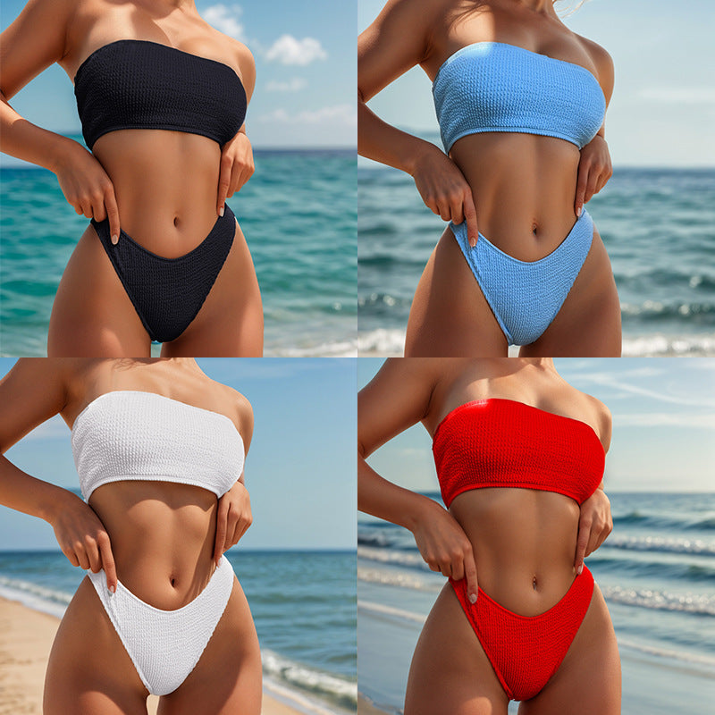Damen Triangel-Bikini mit strukturiertem Stoff und kreisförmigem Detail EB