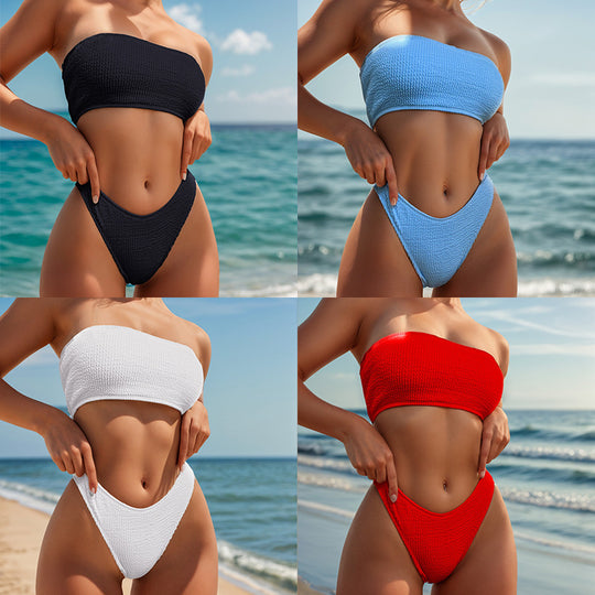 Damen Triangel-Bikini mit strukturiertem Stoff und kreisförmigem Detail EB
