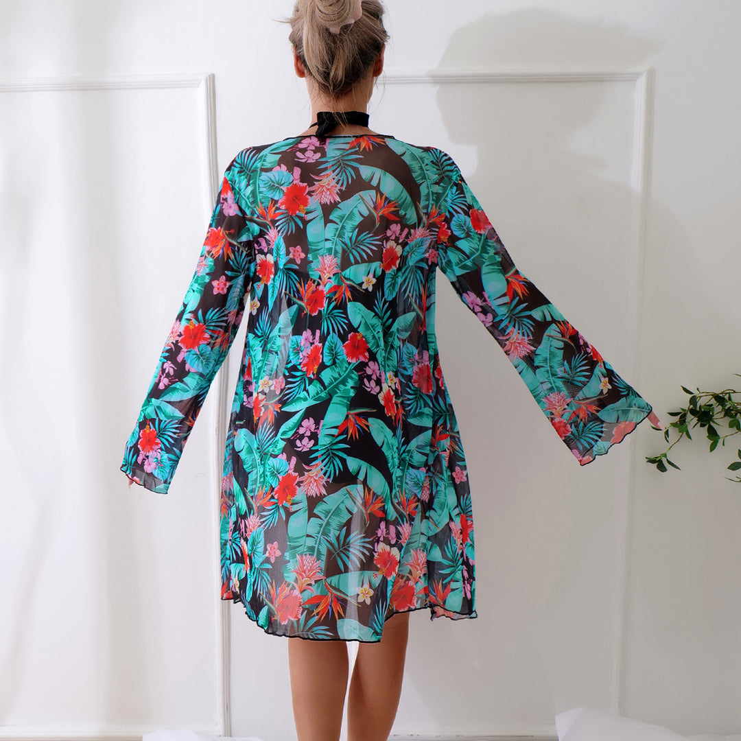 Damen Strandcover-up mit floralem Muster und Body EB