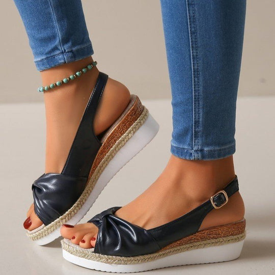 Damen Wedge-Sandaletten mit elegantem Knoten-Design EB