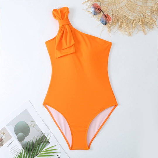 Damen Einteiler Badeanzug mit asymmetrischem Schnitt und modischem Wickelrock EB