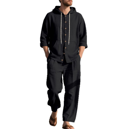 Herren bequeme Freizeit-Hose und Kapuzenjacke Set EB