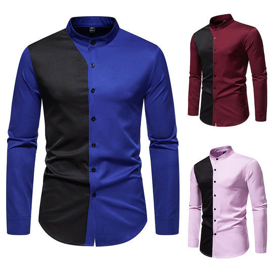 Herren elegantes Langarmhemd mit modernem Farbblockdesign EB