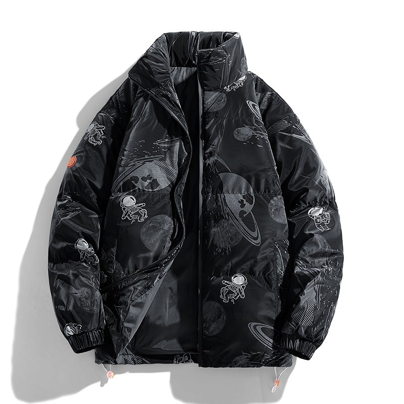Damen futuristische Steppjacke mit astronautischen Mustern EB
