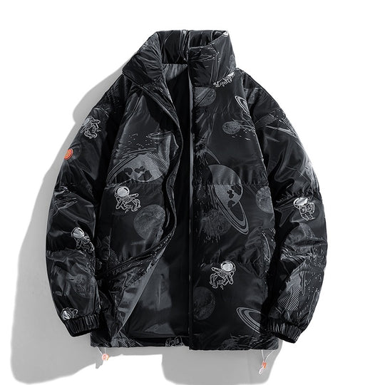 Damen futuristische Steppjacke mit astronautischen Mustern EB