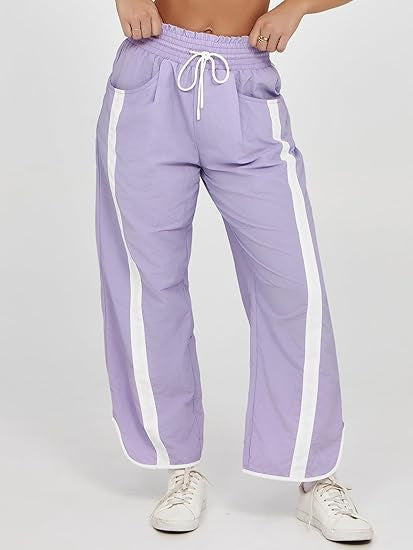 Damen nan relaxte Trackpants mit seitlichem Kontraststreifen, elastischem Smokbund und Eingrifftaschen EB
