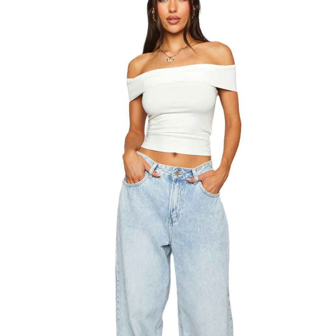 Damen Off-Shoulder Crop-Top aus elastischem Material mit figurformendem Design EB