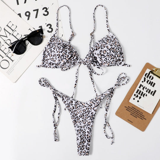 Damen Tiefer Ausschnitt Triangel-Bikini mit verspielten Bindebändern EB