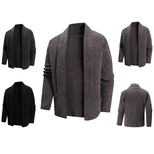 Herren nan offener Strickmantel mit weitem Fallendem Schalkragen und aufgesetzten Eingrifftaschen EB