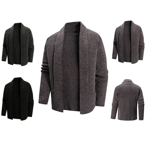 Herren nan offener Strickmantel mit weitem Fallendem Schalkragen und aufgesetzten Eingrifftaschen EB
