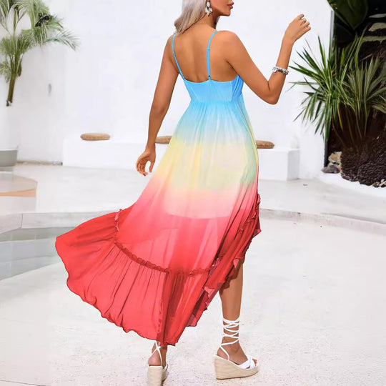 Damen Luftiges Maxikleid mit asymmetrischem Saum und Rüschendetails EB