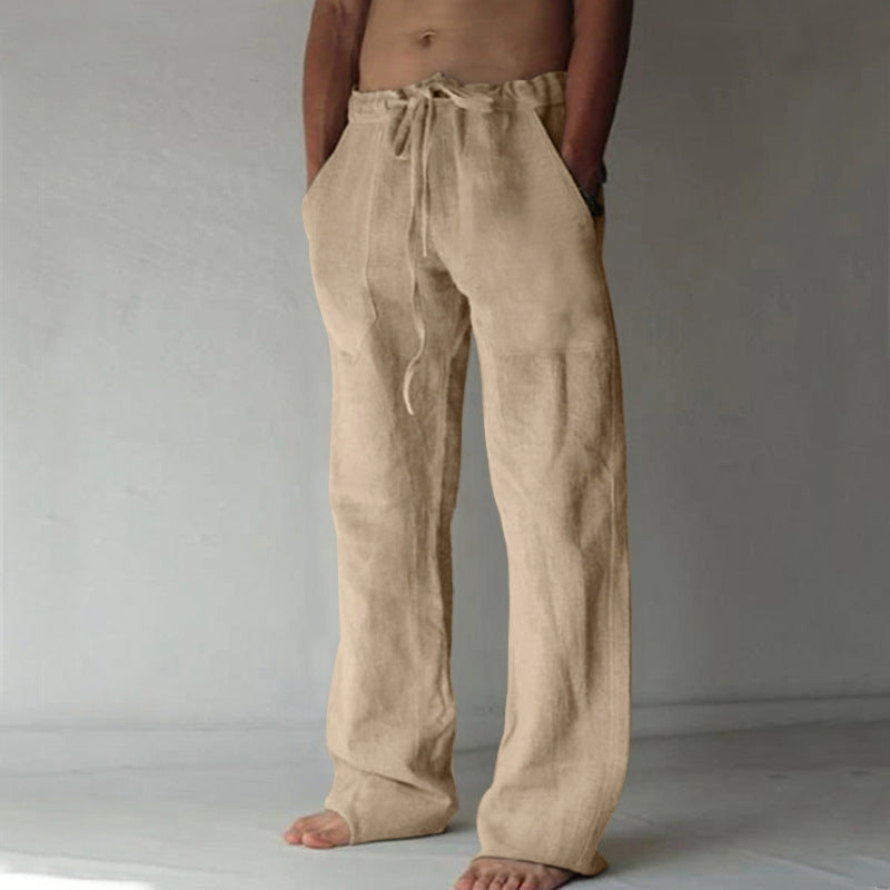 Herren nan lockere Leinenhose mit weitem Bein und Kordelzugbund EB