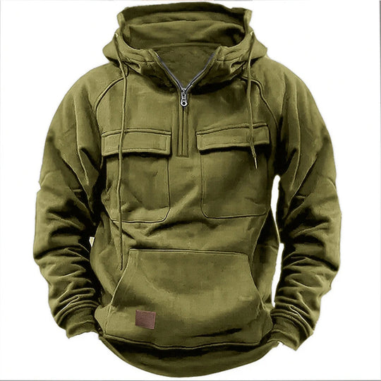 Herren lässiger Kapuzenpullover mit praktischen Taschen und Kunstlederdetails EB