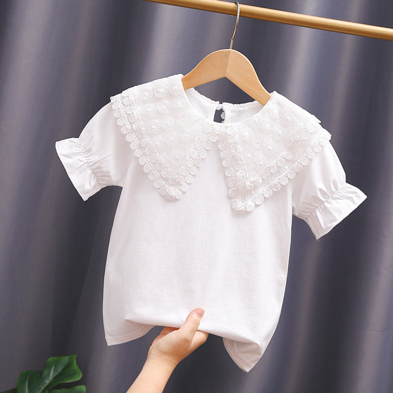 Mädchen Bluse mit romantischem Spitzenkragen und Rüschendetails EB