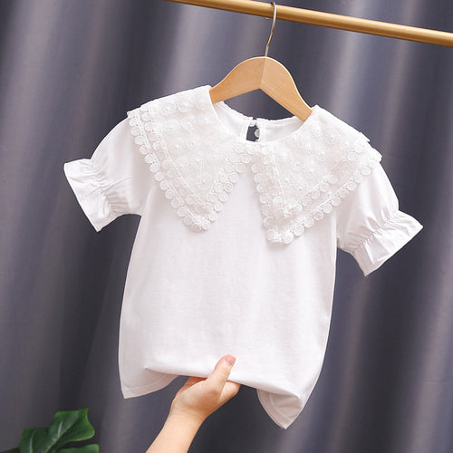 Mädchen Bluse mit romantischem Spitzenkragen und Rüschendetails EB
