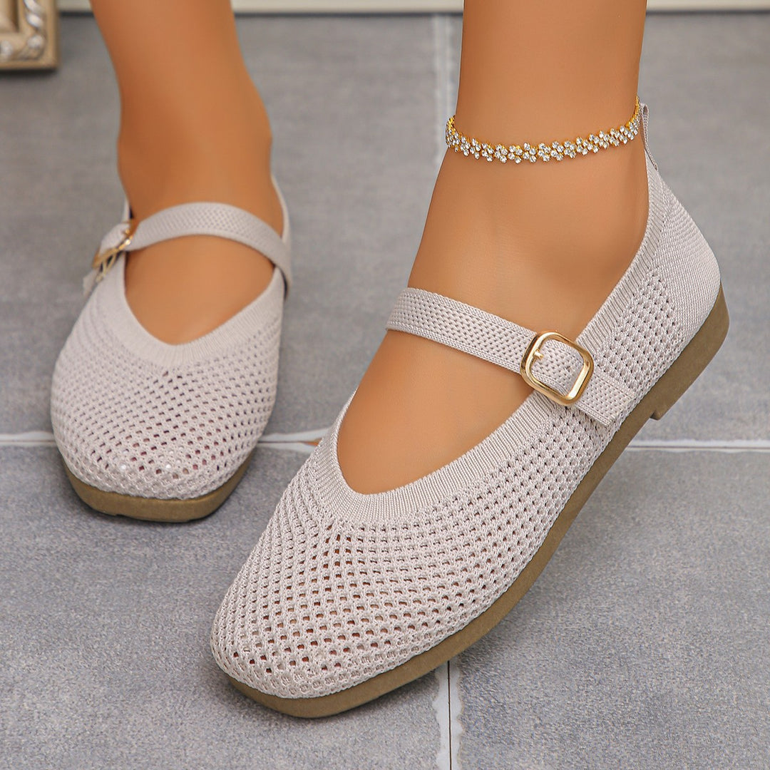 Damen Bequeme und atmungsaktive Ballerinas mit dekorativem Riemen EB