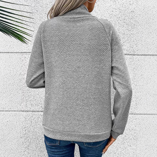 Damen Pullover mit hoher Kragenlinie und stilvollen Knöpfen EB