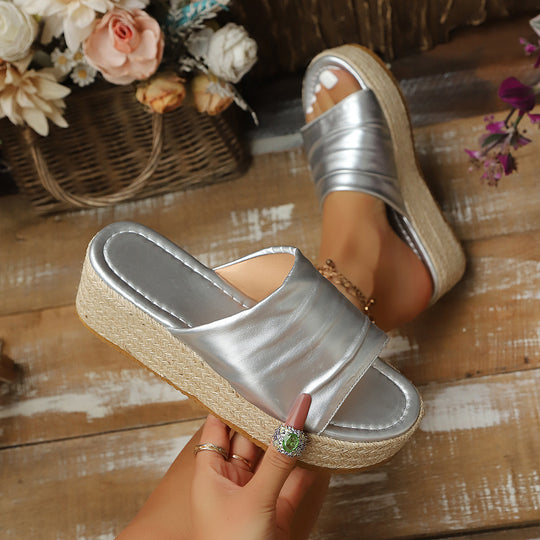 Damen Wedge-Pantoletten mit geschmeidiger Satin-Oberfläche und bequemer Sohle EB