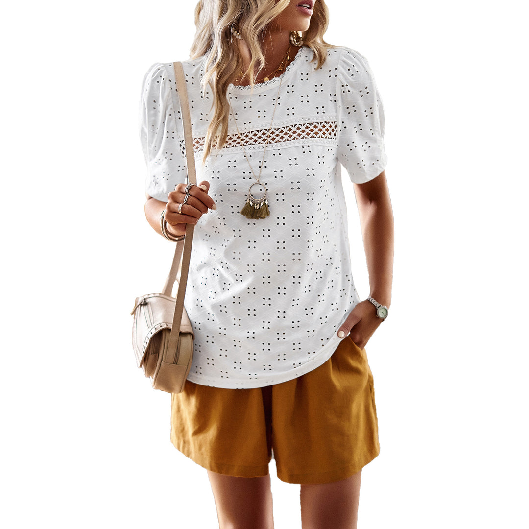 Damen Elegantes Blusenshirt mit Puffärmeln und feinem Muster EB