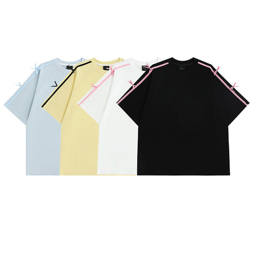 Damen Oversized T-Shirt mit dekorativen Bindebändern EB