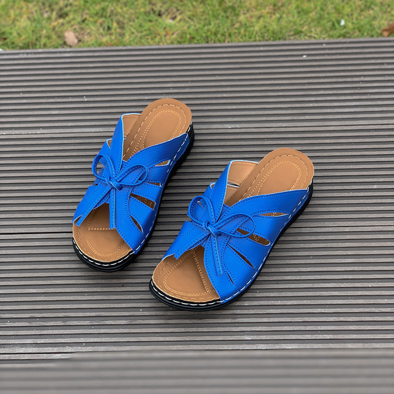 Damen Komfortable und modische Zehentrenner-Sandalen mit Schleifen-Design EB