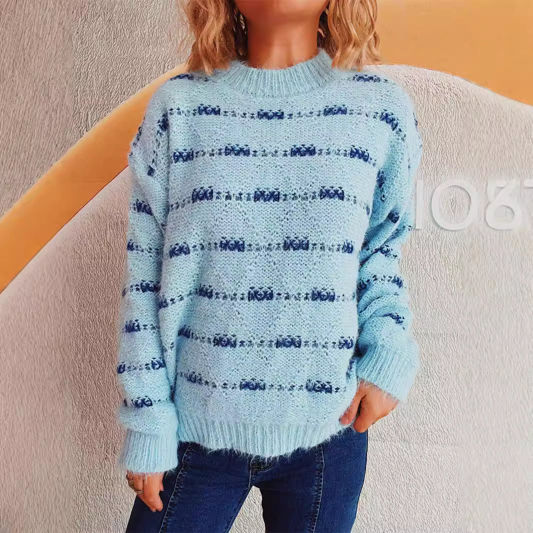 Damen Pullover mit weichem Mohair-Material und modernem Streifenmuster EB