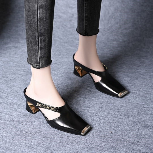 Damen Sling-Pumps mit geometrischem Blockabsatz und modischem Riemchen EB
