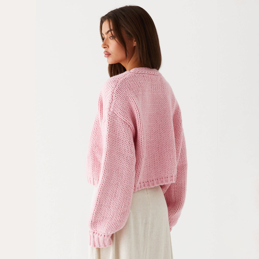 Damen Oversized Grobstrick-Cardigan mit Schalkragen und Rippbündchen EB