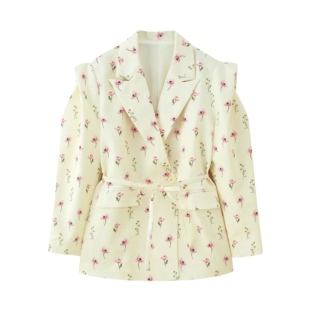 Damen elegante Oversized-Blazerjacke mit Gürtel und Schulterpolstern EB
