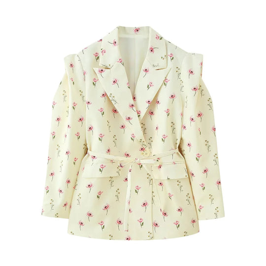 Damen elegante Oversized-Blazerjacke mit Gürtel und Schulterpolstern EB