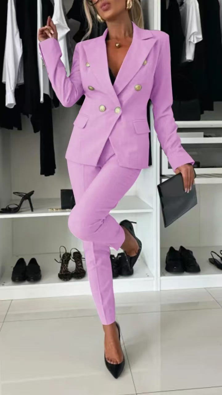 Damen Doppelreihiger taillierter Hosenanzug mit Slim-Hose EB