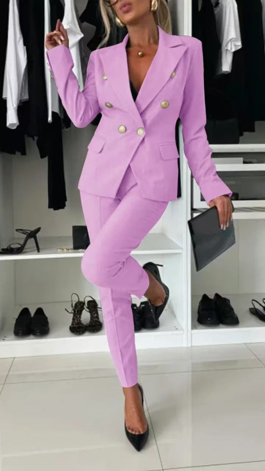 Damen Doppelreihiger taillierter Hosenanzug mit Slim-Hose EB