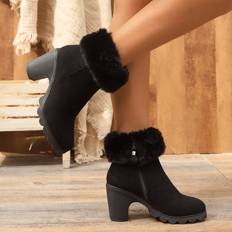 Damen Elegante Stiefeletten mit flauschigem Kragen EB