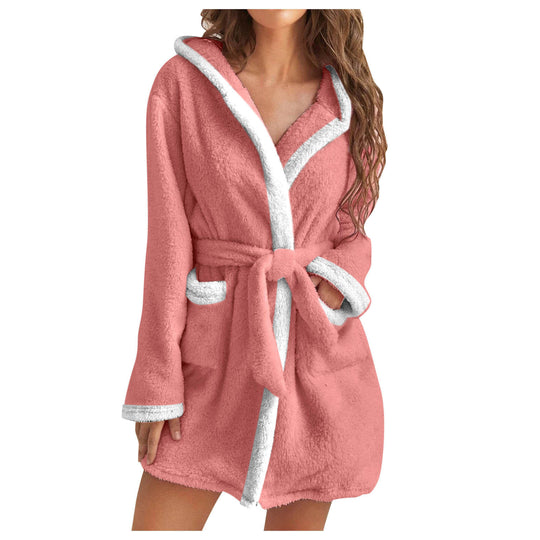 Damen Kuscheliger Bademantel mit weichem Sherpa-Futter und praktischen Taschen EB