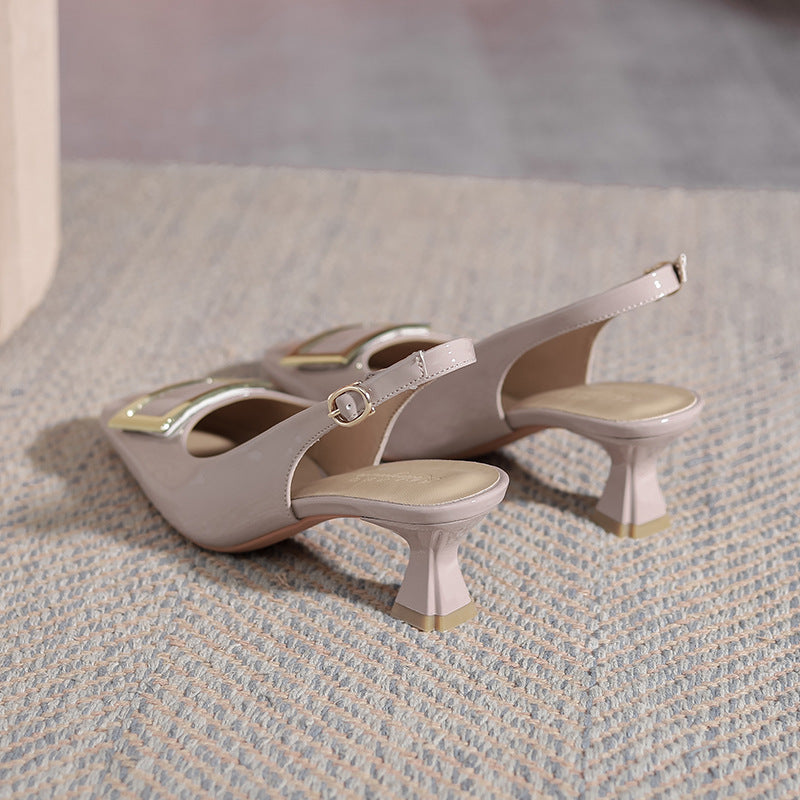 Damen Slingback-Pumps mit modischem Blockabsatz und eleganter Schnallenverzierung EB