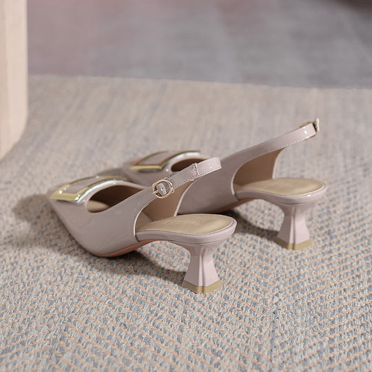 Damen Slingback-Pumps mit modischem Blockabsatz und eleganter Schnallenverzierung EB
