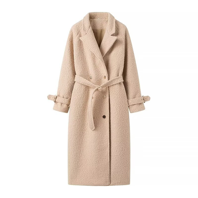 Damen elegante Wollmantel mit Gürteldetail EB