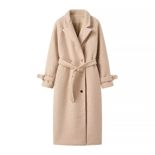 Damen elegante Wollmantel mit Gürteldetail EB