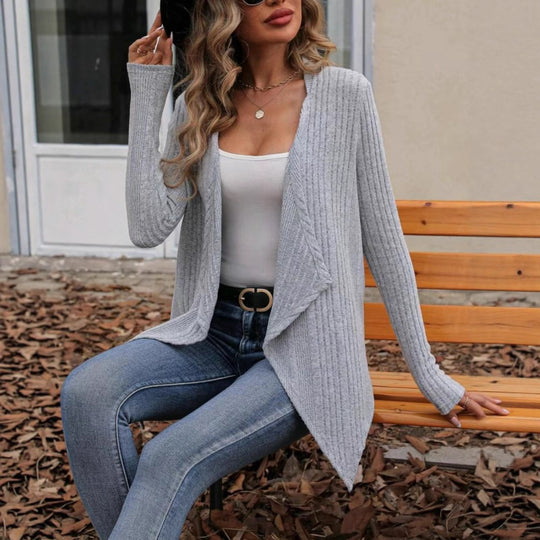 Damen Strickjacke mit asymmetrischem Saum und offenem Design EB
