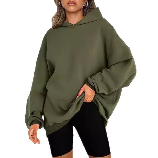 Damen nan Oversize-Kapuzenpullover im Longline-Schnitt mit Raglanärmeln und weichem Innenfutter EB