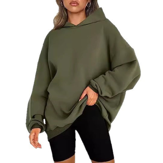 Damen nan Oversize-Kapuzenpullover im Longline-Schnitt mit Raglanärmeln und weichem Innenfutter EB