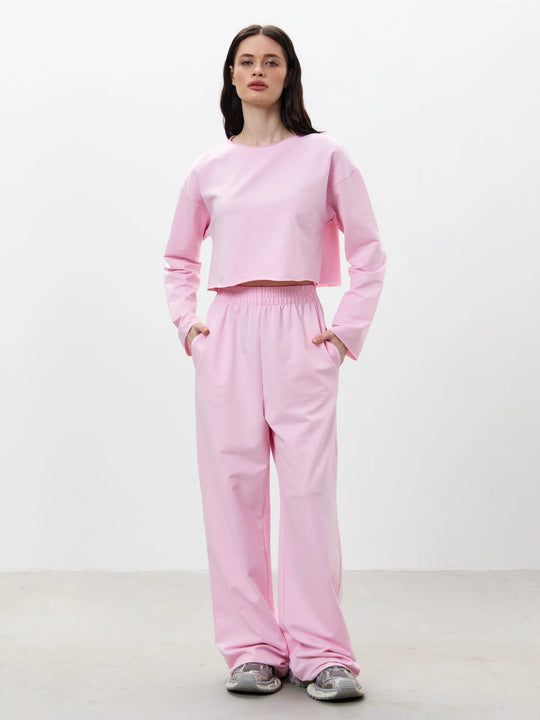 Damen Kurzgeschnittenes Sweatshirt und High-Waist Relax-Jogginghose Set EB