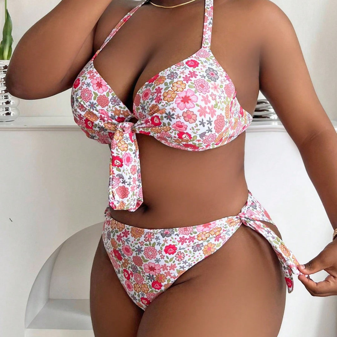 Damen Bikini mit gebundenem Oberteil und floralem Design EB