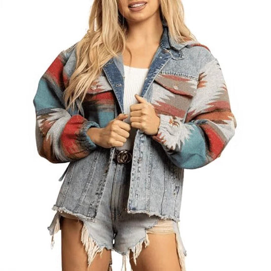Damen Denimjacke im lässigen Boho-Stil mit Kapuze EB