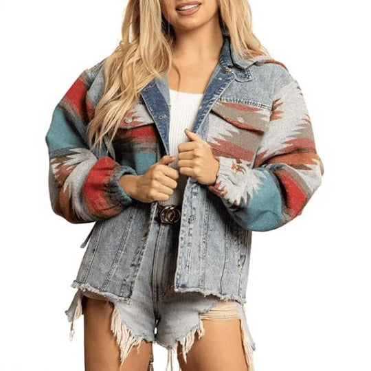 Damen Denimjacke im lässigen Boho-Stil mit Kapuze EB