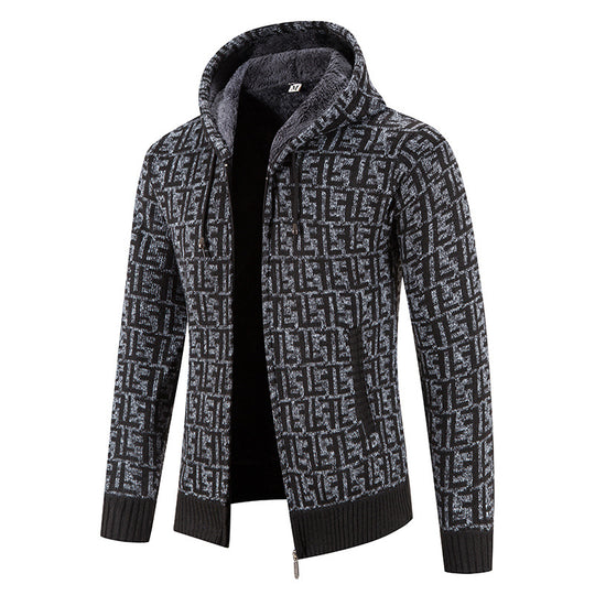 Herren Hochwertige Strickjacke mit modernem Muster und Kapuze EB