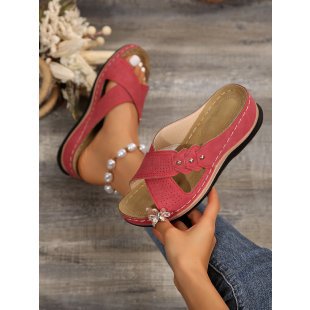 Damen Komfortable Wedge-Pantoletten mit flexibler Sohle und modischen Schnallen EB